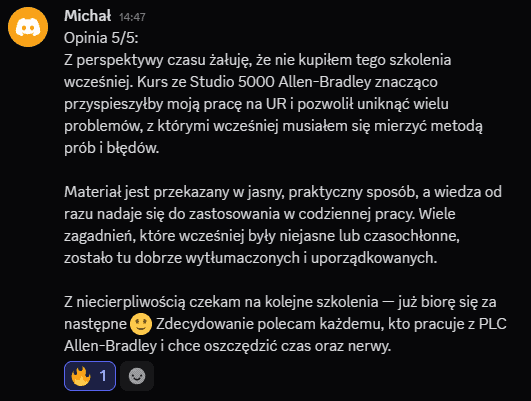 Opinia Michała: kurs Studio 5000 Allen-Bradley przyspiesza pracę na utrzymaniu ruchu i porządkuje trudne zagadnienia